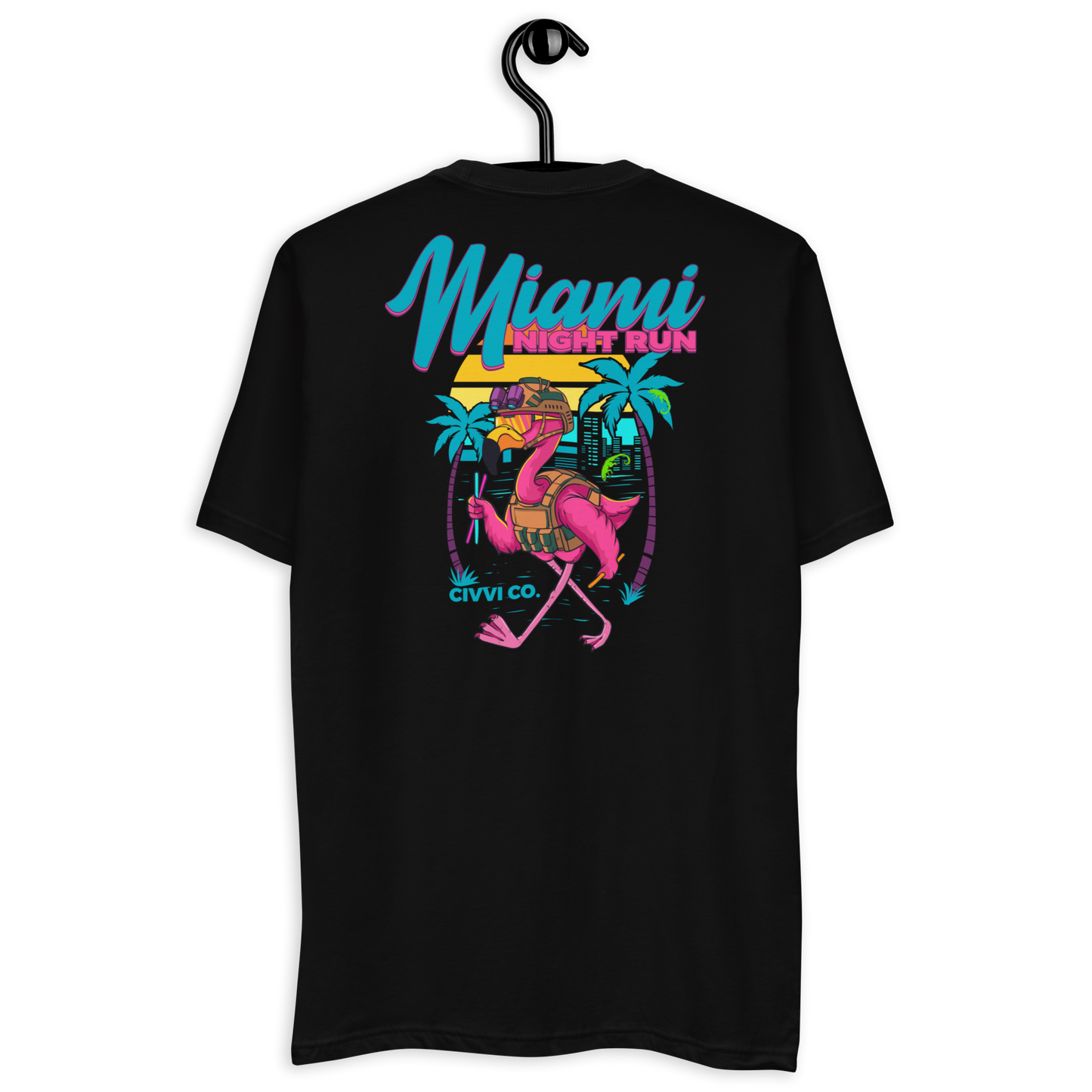 Miami Night Run Tee - Retro Flamingo Graphic
