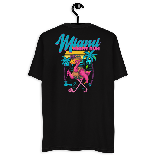 Miami Night Run Tee - Retro Flamingo Graphic