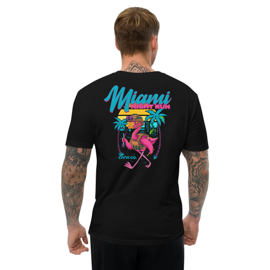 Miami Night Run Tee - Retro Flamingo Graphic