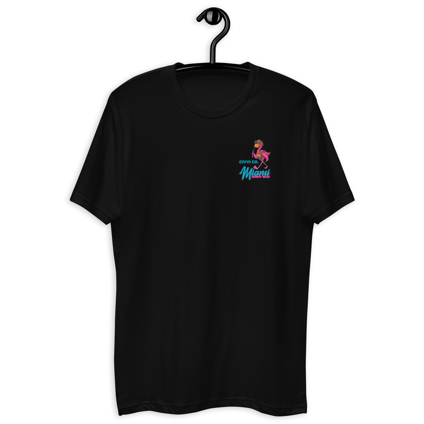 Miami Night Run Tee - Retro Flamingo Graphic