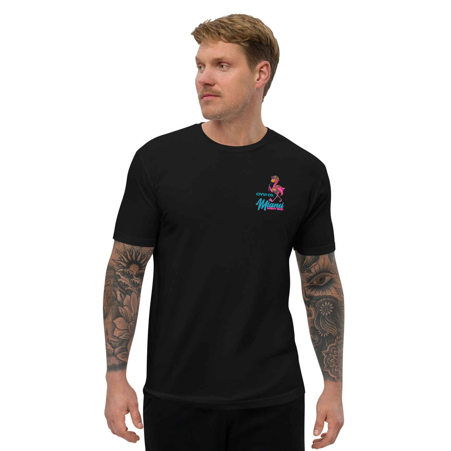 Miami Night Run Tee - Retro Flamingo Graphic