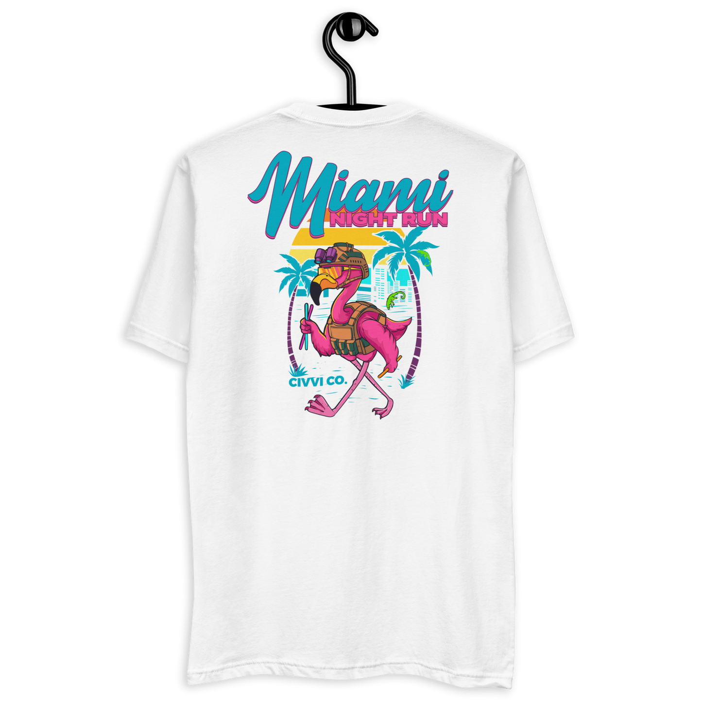 Miami Night Run Tee - Retro Flamingo Graphic