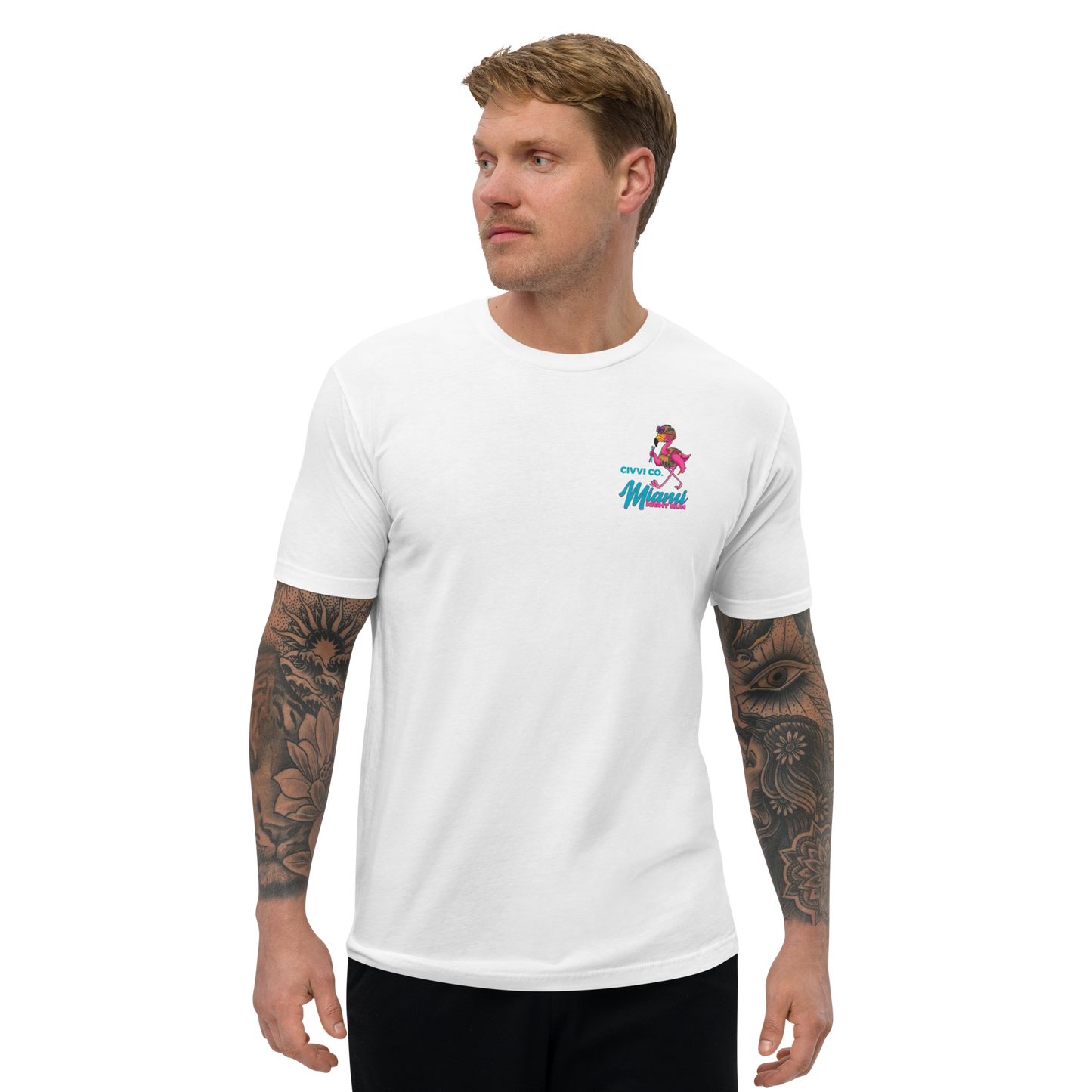 Miami Night Run Tee - Retro Flamingo Graphic